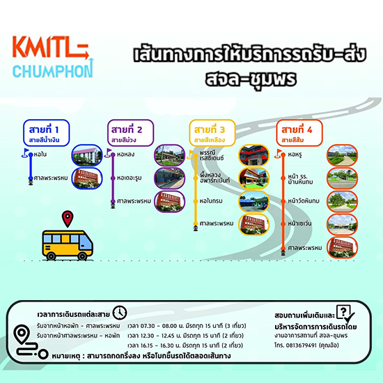 เส้นทางการให้บริการรถรับ - ส่งภายใน สจล-ชุมพร