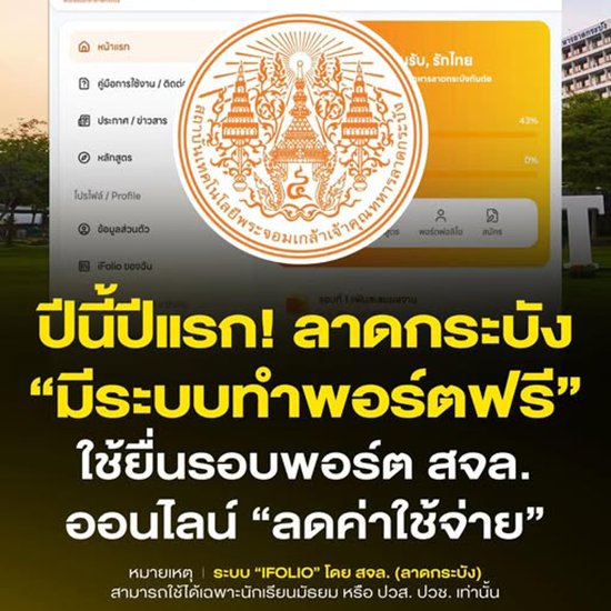 ระบบแฟ้มสะสมผลงานออนไลน์ ลดค่าใช้จ่าย ใช้สมัคร TCAS1 Portfolio สจล-ชุมพร